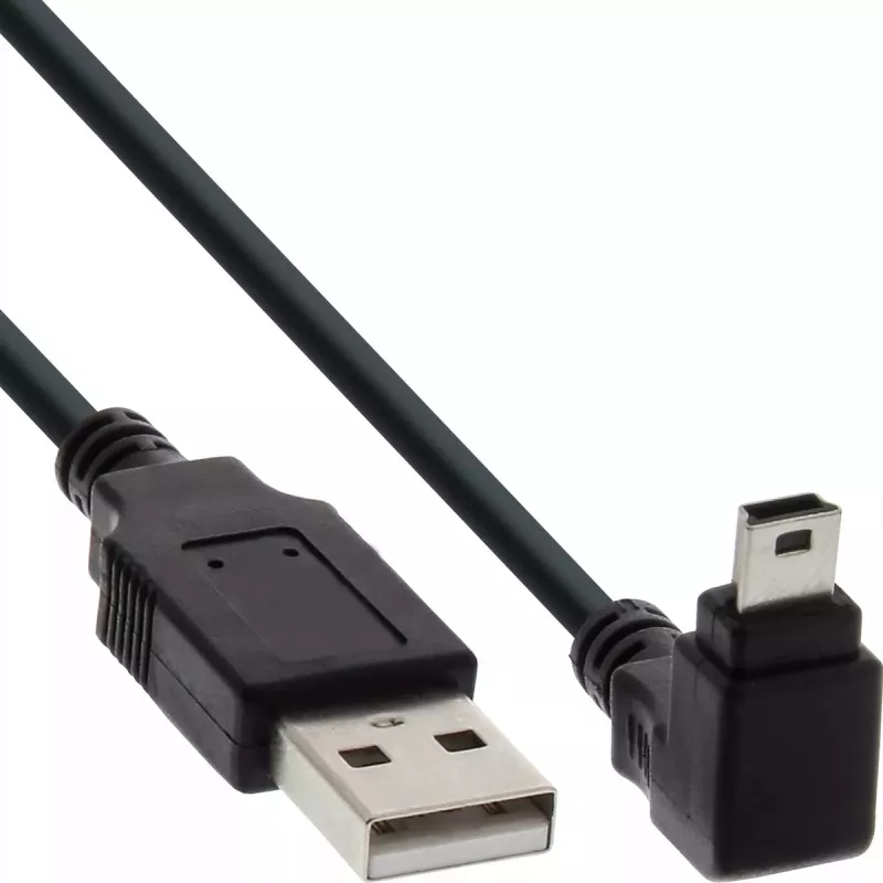 USB Type-A uros / Mini-USB uros 5 Pin kulma 90° musta 0,3m InLine 34203