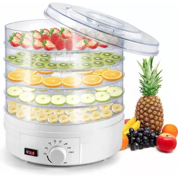 Extralink Home suuri kuivuri sienille, hedelmille, vihanneksille ja yrteille, tehokas Pro 500W + 5 tarjotinta 27cm valkoinen