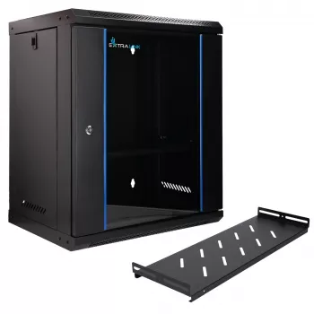 Extralink Lite 12U 530X400 seinäasennus rack-kaappi musta, välilevyllä