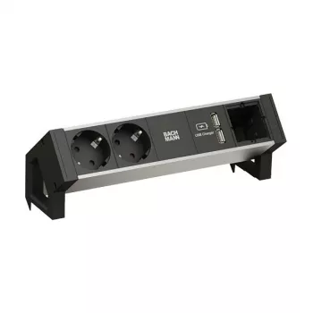 BACHMANN DESK2 ALU musta 2x suojakosketinpistorasia 1x USB-laturi 1x ABD GST18