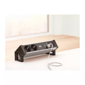 BACHMANN DESK2 ALU musta 2x suojakosketinpistorasia 1x USB-laturi 1x ABD GST18