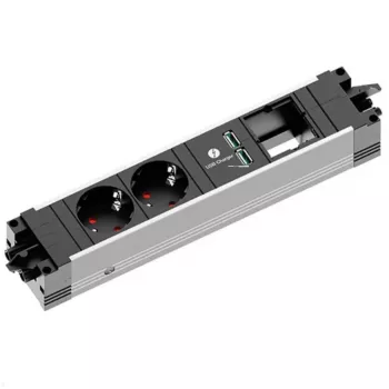 Pistorasialista Bachmann STEP ALU 1x USB 1x Custom-moduuli 2x pistorasia