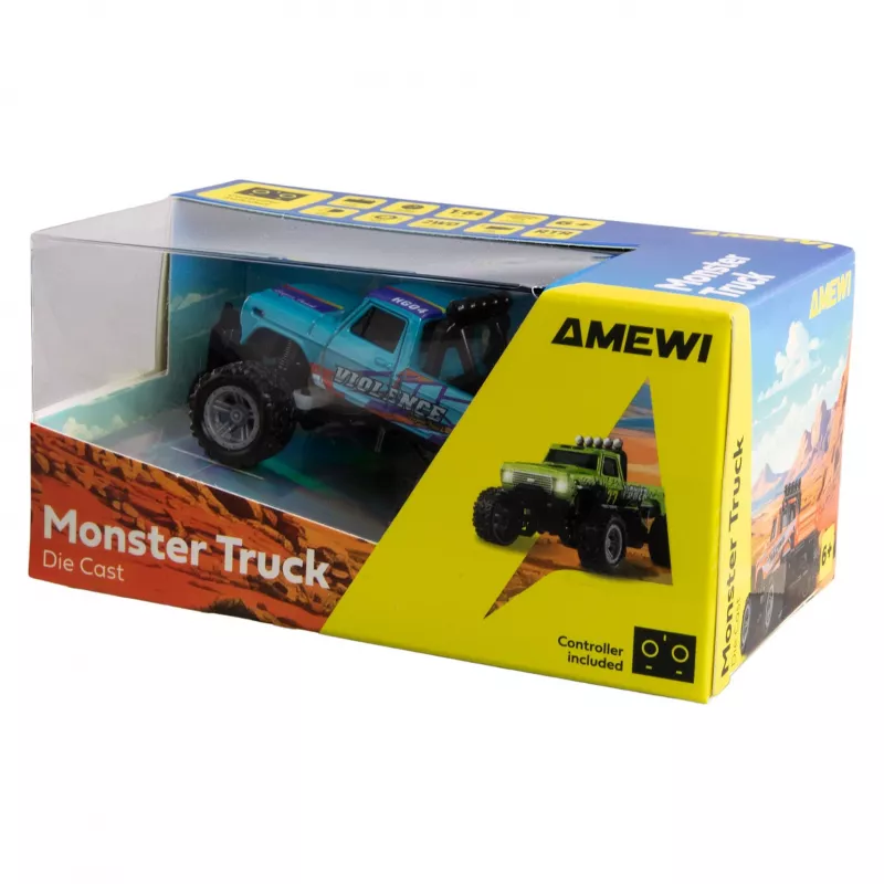 RC-monsteriauto Amewi DieCast 1:64 RTR sininen – painevalettu 1:64 mittakaava, ajovalmis