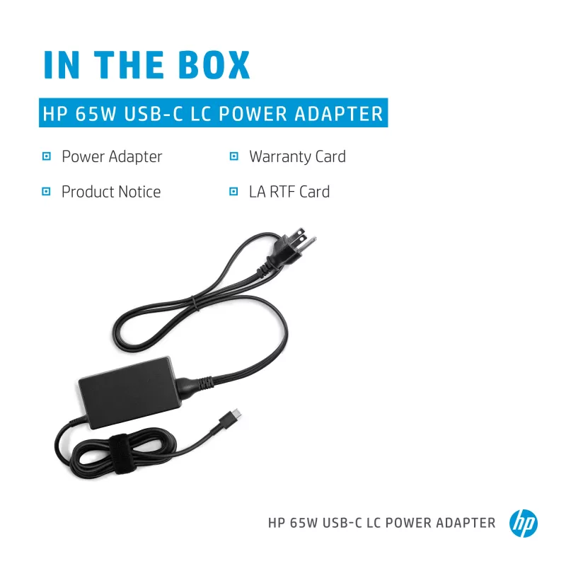 HP 65W USB-C LC virtalähde sisäkäyttöön kannettavan virtalähde musta