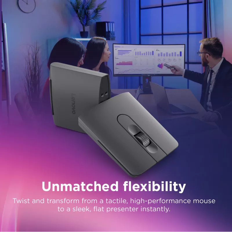 Langaton kaksikätinen Bluetooth-hiiri Lenovo 4Y51T62792 — IR LED, 4000 DPI, 7 painiketta, rulla, harmaa