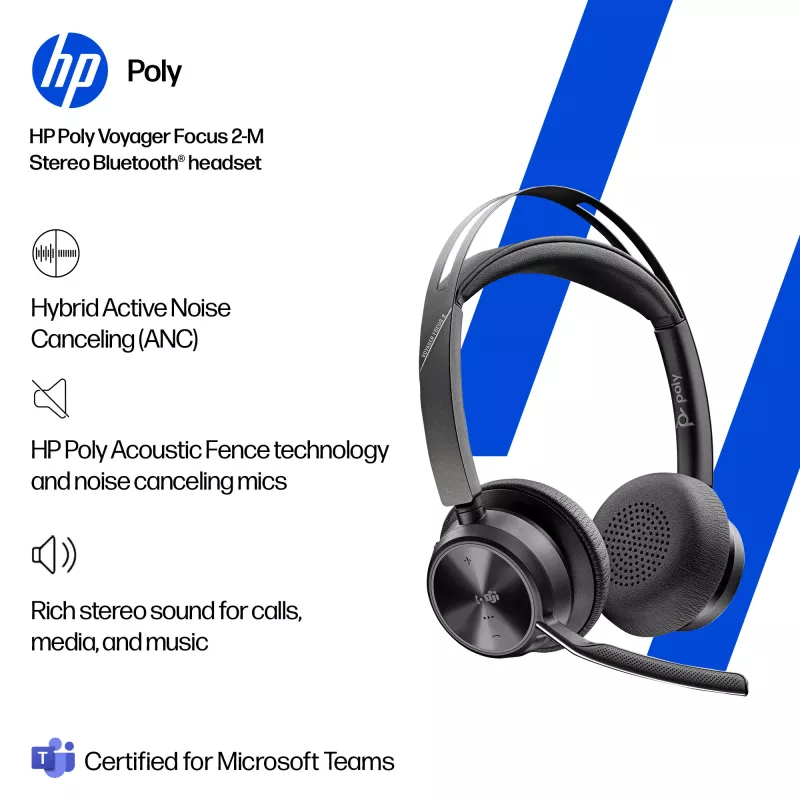 HP Poly Voyager Focus 2-M USB-C-C kuulokemikrofoni USB-C/A-sovitin Poly+ 3 vuotta