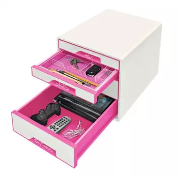 Leitz laatikosto WOW Cube 4-osainen, 4 laatikkoa, muovi, pinkki, valkoinen, 1 kpl, 287 mm, 270 mm