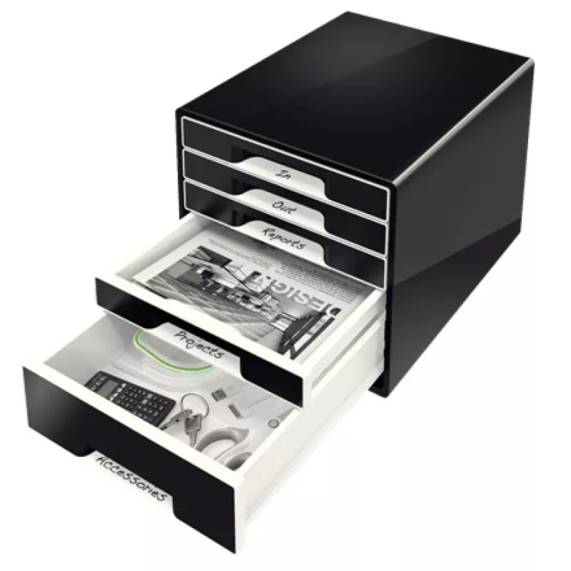 Leitz Desk Cube 5-laatikkoinen, 5 laatikkoa, muovi, musta, 1 kpl, 270 mm, 287 mm