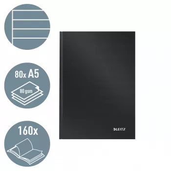 Leitz muistikirja Solid Hardcover A5 viivoitettu 90 g 80 arkkia, yksivärinen, musta, A5, 80 arkkia, kiiltävä, 80 g/m²