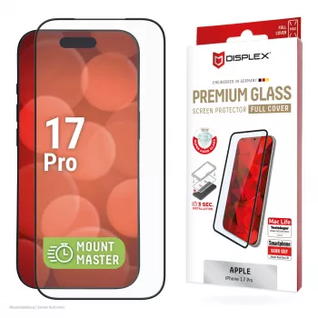 Näytönsuoja e.v.i. Displex iPhone 17 Pro Premium asennusapuvälineellä – naarmuuntumaton, läpinäkyvä/musta