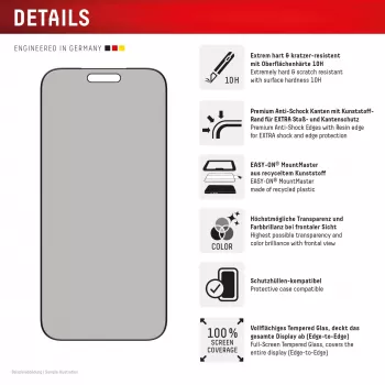 Privacy näytönsuojalasi karkaistusta lasista e.v.i. Displex (10H) Apple iPhone 17 Pro Max, tietosuojasuodatin