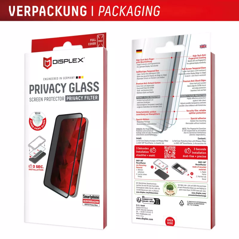 Privacy näytönsuojalasi karkaistusta lasista e.v.i. Displex (10H) Apple iPhone 17 Pro Max, tietosuojasuodatin