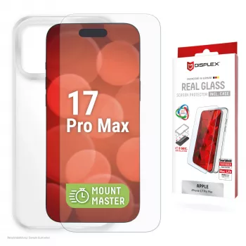 Näytönsuojakalvo ja kotelo Apple iPhone 17 Pro Max e.v.i. — karkaistu lasi, läpinäkyvä, naarmuuntumaton ja iskunkestävä