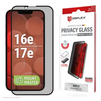 Privacy panssarilasi näytönsuoja e.v.i. Displex (10H) Apple iPhone 16e/17e, yksityisyyssuodatin, iskunkestävä ja naarmuuntumaton