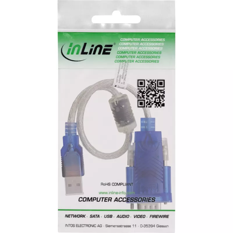 InLine 33304X USB-sarja-adapterikaapeli ferriitillä, USB-A - 9-napainen Sub-D urosliitin
