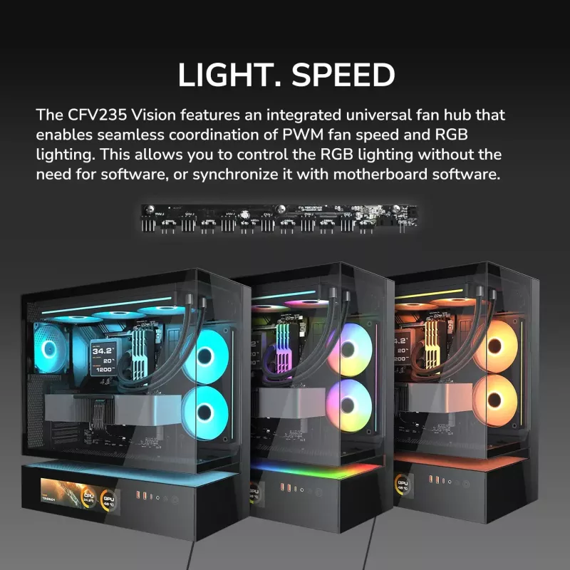 Cougar CFV235 Vision Midi Tower PC-kotelo, ARGB, 9,16 inch LCD (1920×462), karkaistu lasi, musta