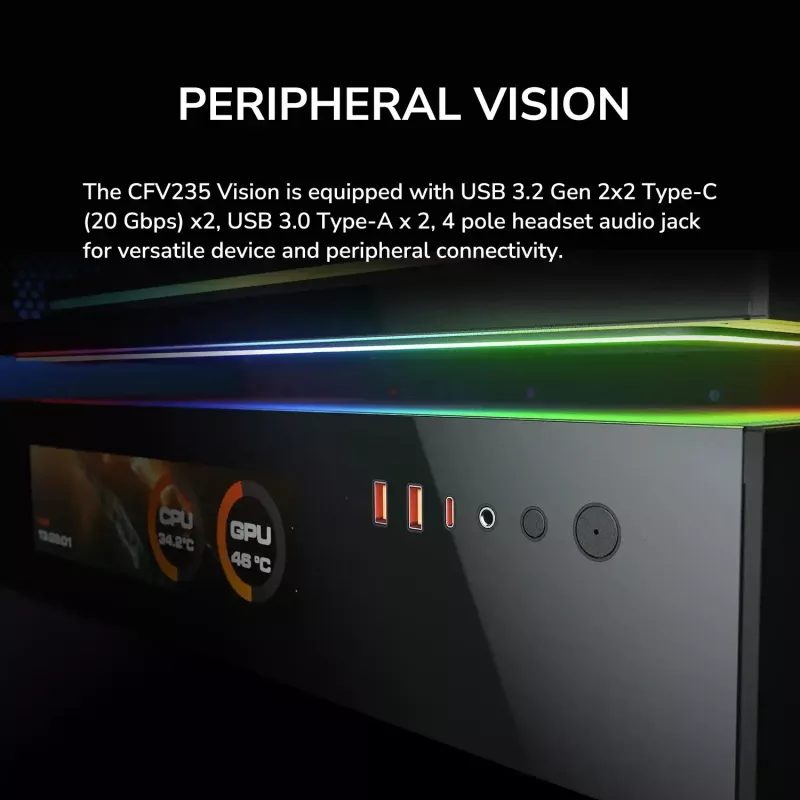Cougar CFV235 Vision Midi Tower PC-kotelo, ARGB, 9,16 inch LCD (1920×462), karkaistu lasi, musta