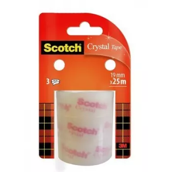 Teippi 3M Scotch Crystal Clear 600, 19 mm x 25 m, läpinäkyvä (3 rullaa)