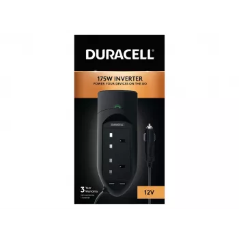 Duracell 175W kaksois-UK-pistorasia-invertteri, yleiskäyttöinen, auto, 12 V, 175 W, 12 V, DC-AC