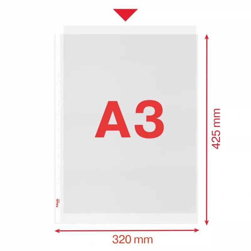 Esselte Quality Pocket A3 pysty, 30 % kierrätettyä muovia pre-consumer-materiaalista