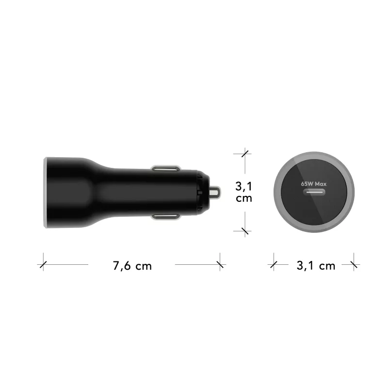 Autolaturi USB-C 65W dbramante1928 re-charge – 12–24V savukkeensytytin, 1× USB-C, musta