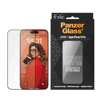 PanzerGlass ® Ceramic näytönsuoja iPhone 15 Pro | Ultra-Wide Fit EasyAlignerilla