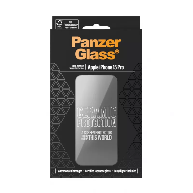 PanzerGlass ® Ceramic näytönsuoja iPhone 15 Pro | Ultra-Wide Fit EasyAlignerilla