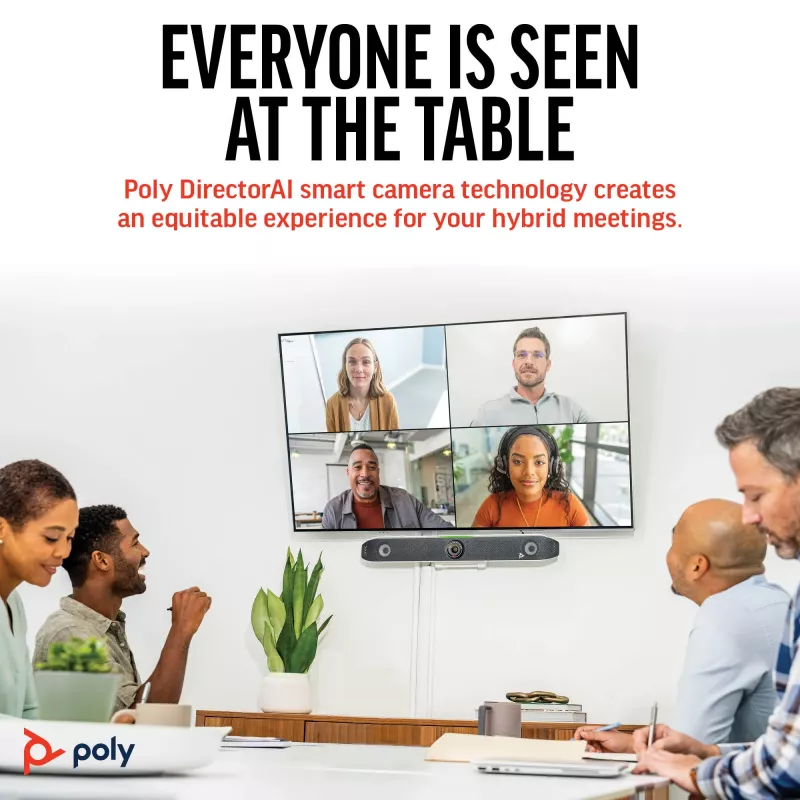 HP Poly Studio X52 All-In-One videopalkki, ryhmävideoneuvottelujärjestelmä, 4K Ultra HD, 30 fps, 95°, 5x, Android