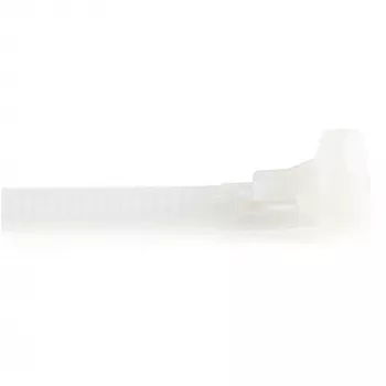 StarTech.com 25 cm uudelleenkäytettävät nippusiteet – 7 mm leveä, 65 mm nipun halkaisija, 22 kg vetolujuus, avattavat nylon-siteet, sisä-/ulkokäyttöön, 94V-2/UL hyväksytty, 100 kpl:n pakkaus – valkoinen