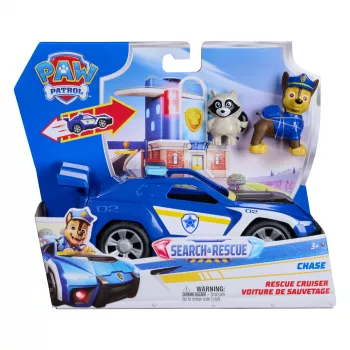 PAW Patrol : Search & Rescue, Chase Rescue Cruiser -ajoneuvo ja 2 hahmoa, poliisiautolelu vetomekanismilla, lastenlelu pojille & tytöille 3-vuotiaasta