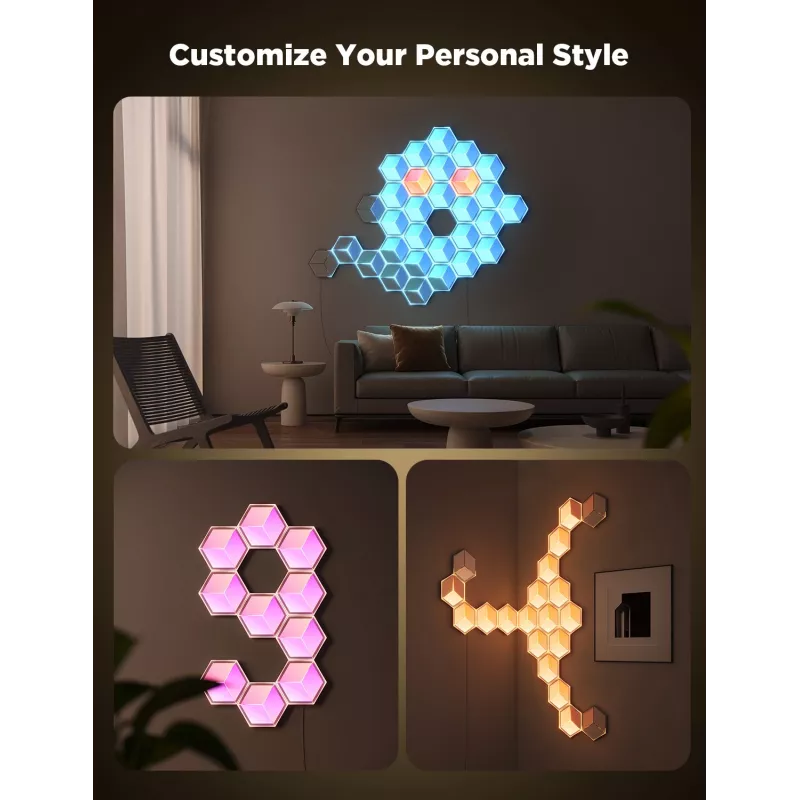 Govee Glide Hexagon Light Panels Ultra -älyseinävalosarjan laajennuspakkaus – Wi-Fi/Bluetooth, 36 V tulo, harmaa