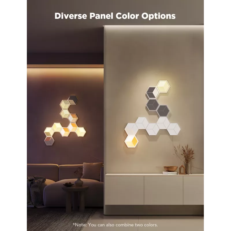 Govee Glide Hexagon Light Panels Ultra -älyseinävalosarjan laajennuspakkaus – Wi-Fi/Bluetooth, 36 V tulo, harmaa