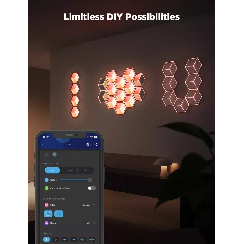 Govee Glide Hexagon Light Panels Ultra -älyseinävalosarjan laajennuspakkaus – Wi-Fi/Bluetooth, 36 V tulo, harmaa