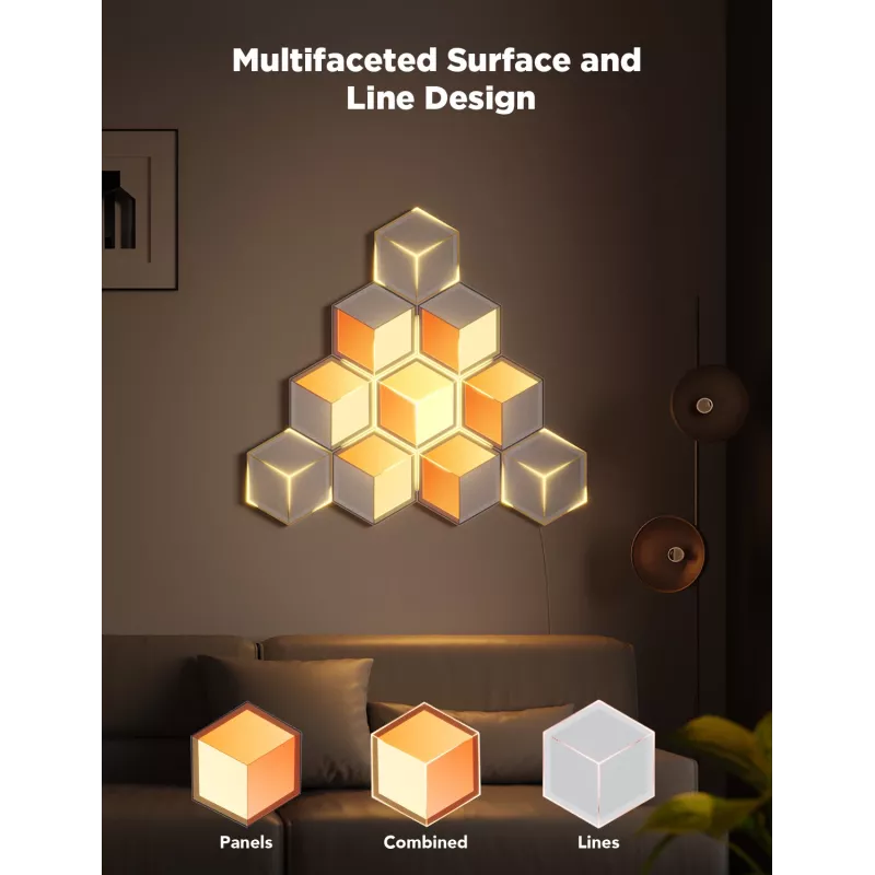 Govee Glide Hexagon Light Panels Ultra -älyseinävalosarjan laajennuspakkaus – Wi-Fi/Bluetooth, 36 V tulo, harmaa