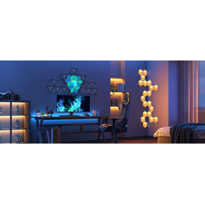 Govee Glide Hexagon Light Panels Ultra -älyseinävalosarjan laajennuspakkaus – Wi-Fi/Bluetooth, 36 V tulo, harmaa