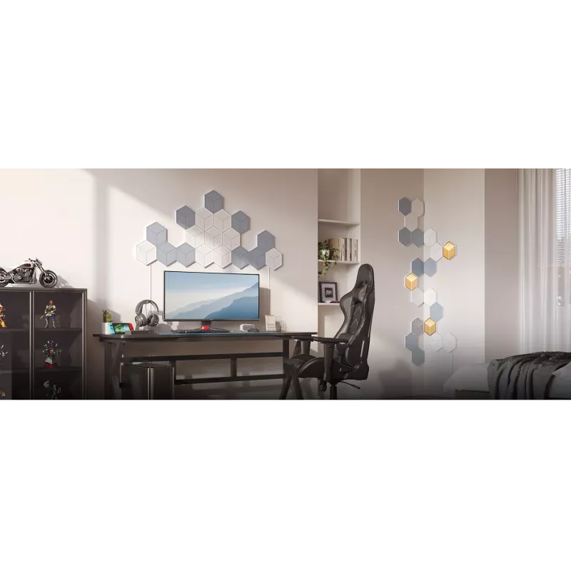 Govee Glide Hexagon Light Panels Ultra -älyseinävalosarjan laajennuspakkaus – Wi-Fi/Bluetooth, 36 V tulo, harmaa