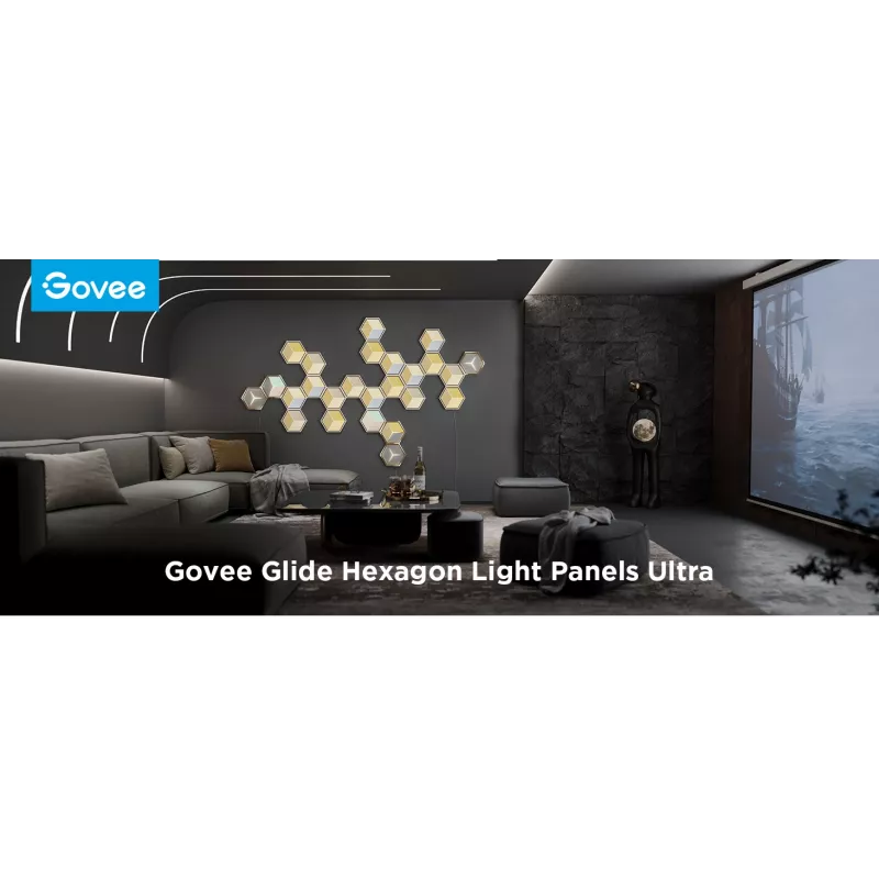 Govee Glide Hexagon Light Panels Ultra -älyseinävalosarjan laajennuspakkaus – Wi-Fi/Bluetooth, 36 V tulo, harmaa