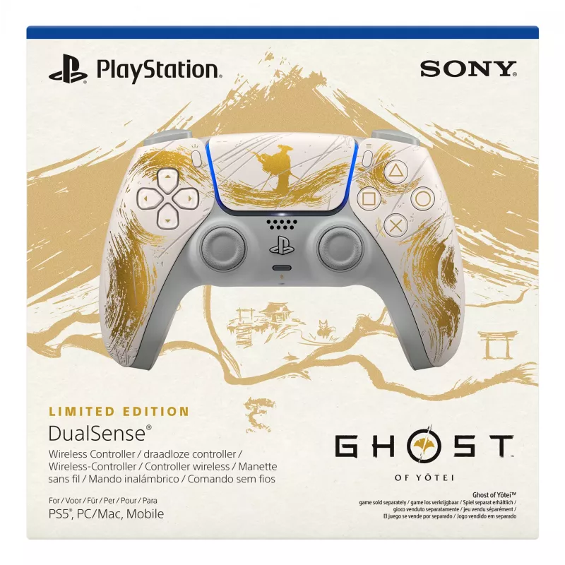 Sony DualSense Wireless -ohjain - Ghost of Yōtei Gold Limited Edition kulta, valkoinen Bluetooth/USB -peliohjain analoginen/digitaalinen Android, MAC, PC, PlayStation 5, iOS
