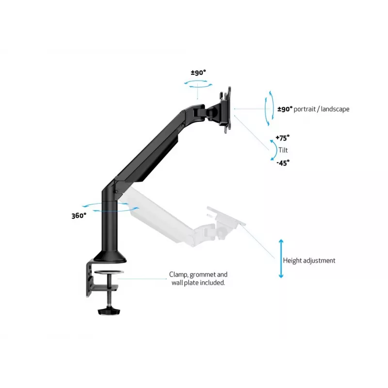 Multibrackets M VESA Gas Lift Arm -työpöytä- tai seinäteline Basic musta puristus/läpivientiasennus 10 kg