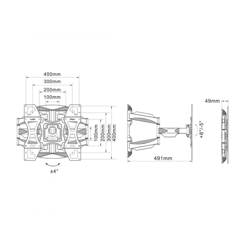 Seinäteline MULTIBRACKETS M VESA Flexarm Full Motion Dual 400x400 40–70 tuuman näytöille, 45 kg, musta