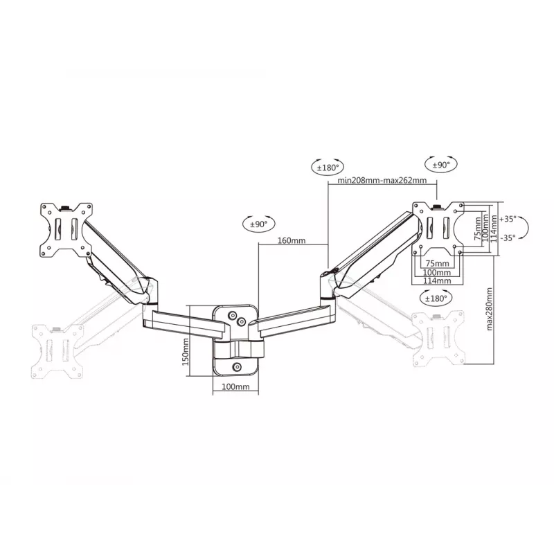 Multibrackets M -näyttöteline seinä Basic Dual 16 kg 17-32 tuumaa musta