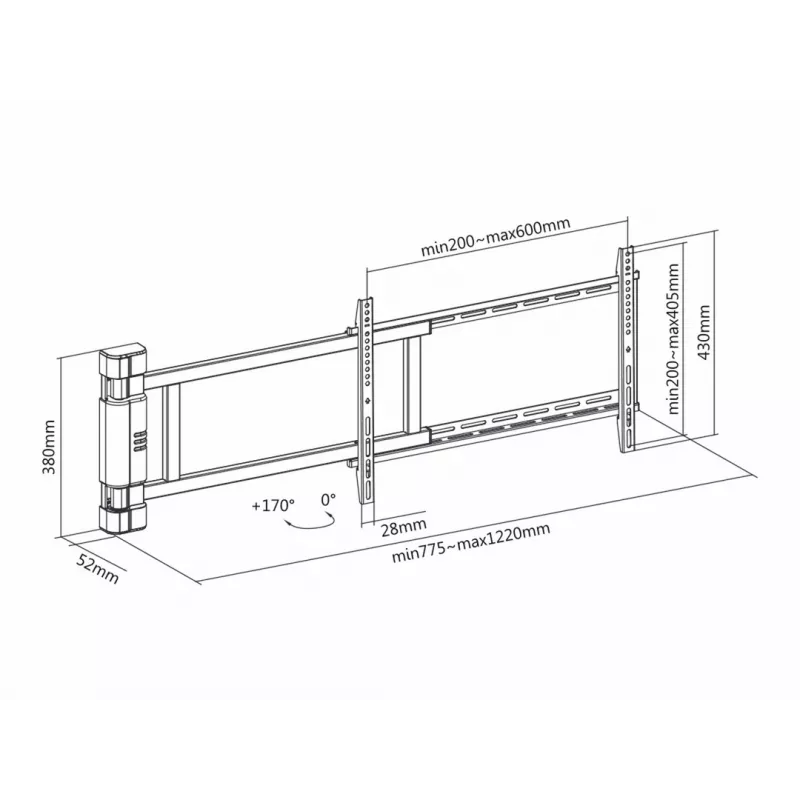 Multibrackets M moottorikääntöteline X-Large 50 kg 170° musta