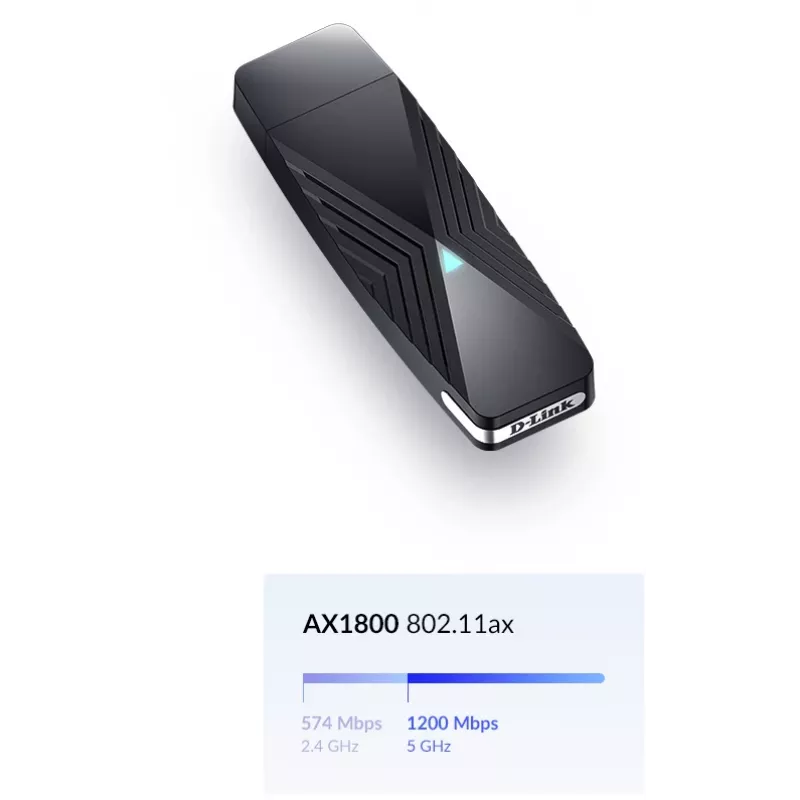 D-Link AX1800 Wi-Fi USB-sovitin, langaton, USB, WLAN, Wi-Fi 6 (802.11ax), 1800 Mbit/s, musta
