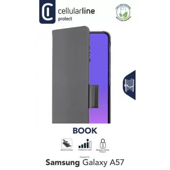 Cellularline Book - Galaxy A57 kirjamallinen kotelo korttipaikalla, magneettisulkimella ja täydellä pääsyllä painikkeisiin ja liitäntöihin.
