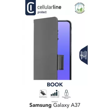 Cellularline BOOK 3 – Galaxy A37 kirjamallinen kotelo magneettisulkimella, korttipaikalla ja helpolla kortin poistolla. Suojaa puhelimesi estämättä pääsyä painikkeisiin ja liitäntöihin.