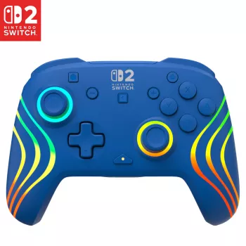 Langallinen ja langaton peliohjain Turtle Beach Afterglow Wave Blue Nintendo Switch 2:lle – Bluetooth/USB-C, RGB, sisäänrakennettu 20 tunnin akku, 3 m kaapeli