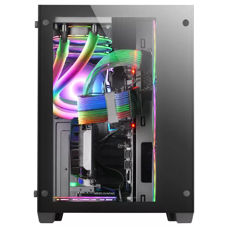 Mars Gaming MCV3 musta Custom XXL E-ATX -pelitornikotelo etu- ja sivulasit karkaistua lasia kaksoiskammiorunko