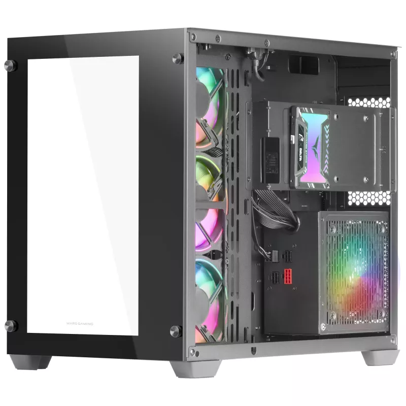 Mars Gaming MCV3 musta Custom XXL E-ATX -pelitornikotelo etu- ja sivulasit karkaistua lasia kaksoiskammiorunko