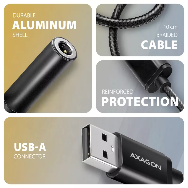 Axagon ADA-HA USB-A - 3,5 mm liitäntä Hi-Res DAC -audiosovitin, 384 kHz/32 bit, stereo