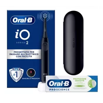 Värähtelevä sähköhammasharja BRAUN Oral-B iO2 aikuisille musta — sisäänrakennettu akku, 1 runko, 1 harjaspää